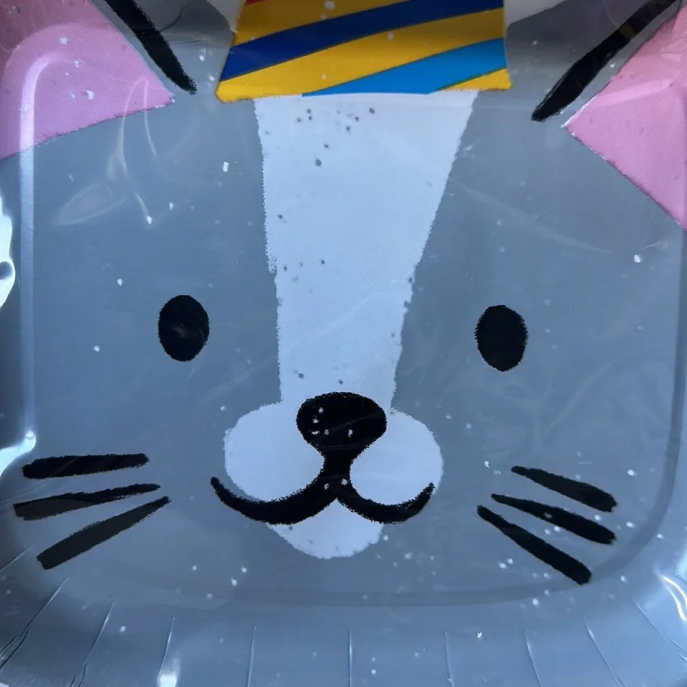 Cat Party Paper Plate - Gray